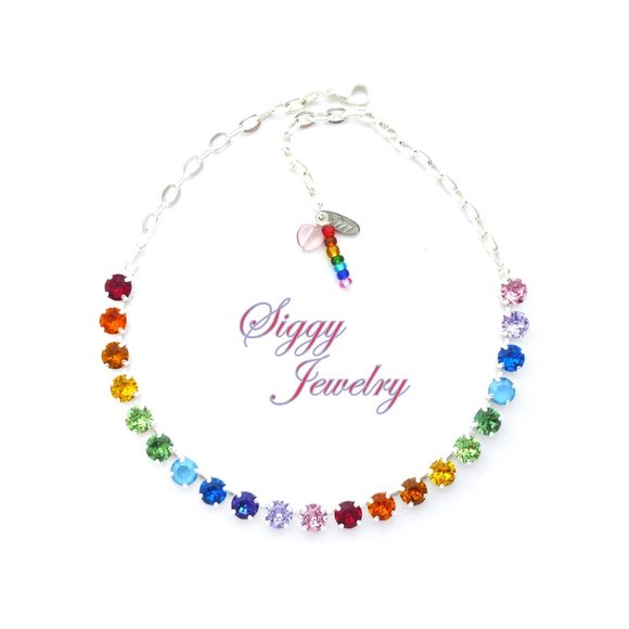Swarovski Crystal Pride Rainbow Necklace Assorted Finishes, 8mm Crystals - Picture 1 of 9